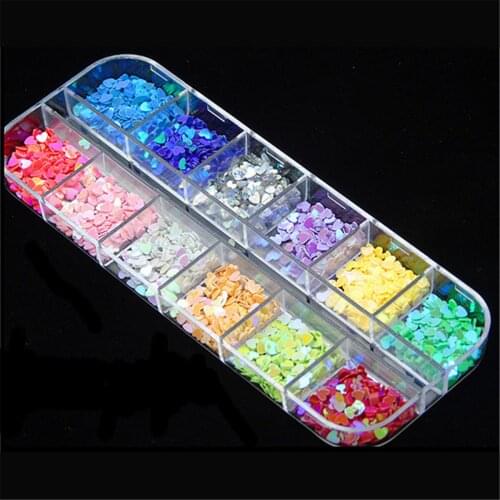 Nails Glitter Paillette Sequins Love Heart Diamond Nail Art Confetti Occasion Crafts Flakes Decoration Accessories 12 Color Box