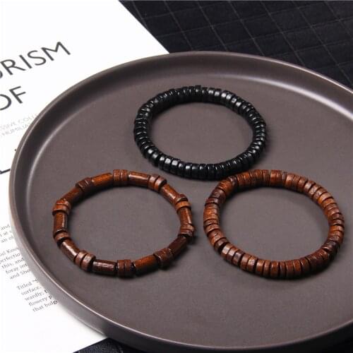 Buddhism Rondelle Tibetan Wood Beads Bracelets Men Brown Abacus Beaded Bangle Elastic Vintage Meditation Jewelry Women Pulsera