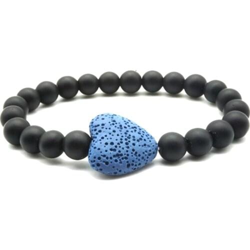 13 Colorful Heart Lava Stone Arom Essential Oil Diffuser Bracelet Black Energy Beads Buddha Prayer Jewelry Men Women Bracelet