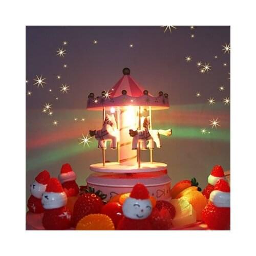 Merry-go-round music boxes Geometric Music baby room decoration Gifts Unisex Wooden Christmas Horse Carousel Box home decor 1pc