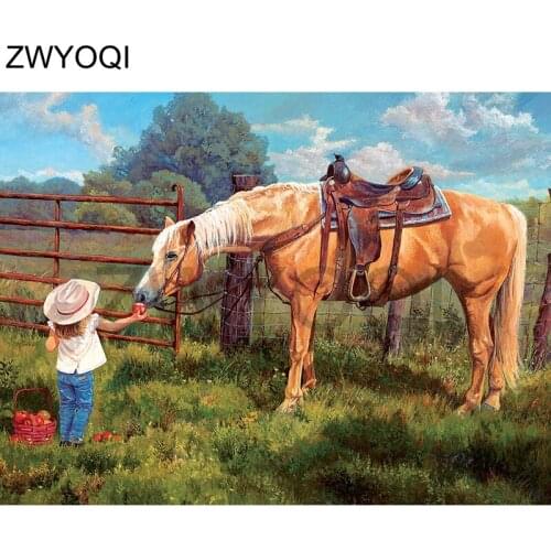 DIY Diamond embroidery Cross stitch Full Round Diamond mosaic horse pasture girl Full Square Diamond painting horse pasture girl