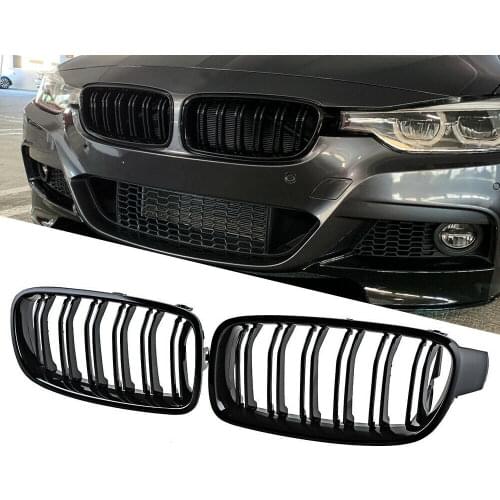 Gloss Black For BMW F30 F31 2012-2018 3 Series Twin FIns Front Bumper Grille
