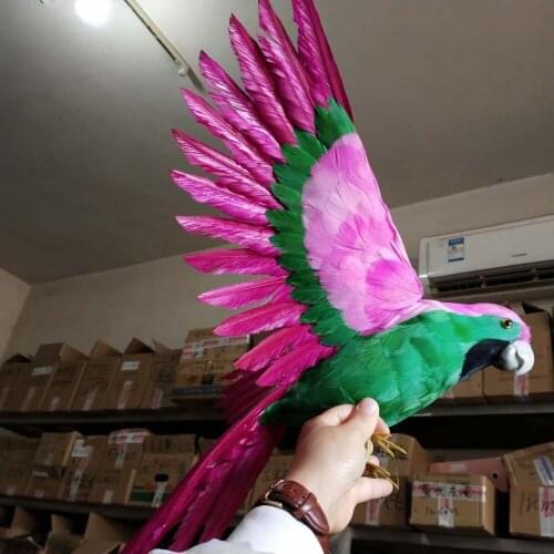 Big wings parrot toy foam&furs simulation pink&green bird model gift about 45x60cm 0437