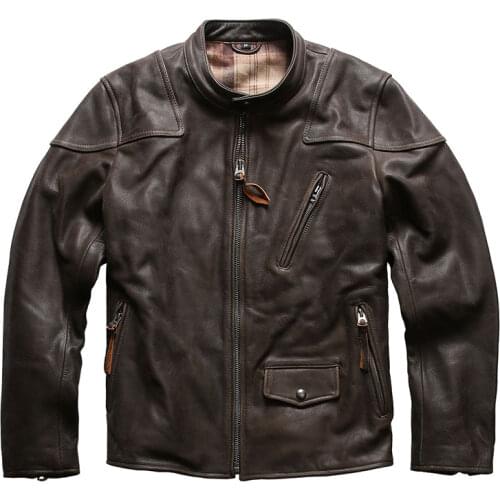VENOM Leather Jacket Vintage Brown Stand Collar Slim Short Motorcycle Leather Jacket For Men