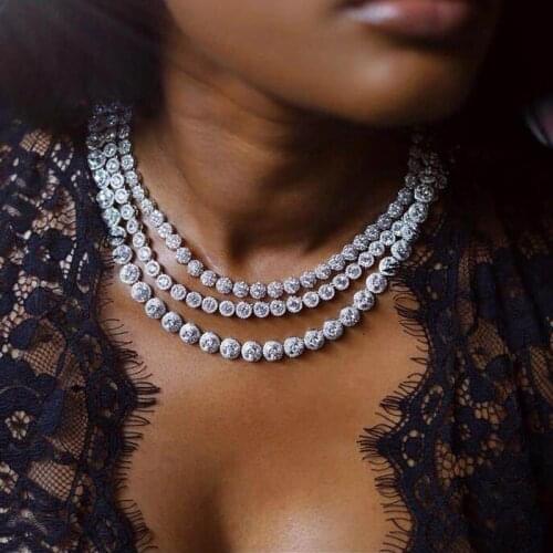 Iced Out Bling Silver Color Cubic Zirconia Charm Choker 5A White Pink Round CZ Cluster 7mm Tennis Necklace Women Jewelry