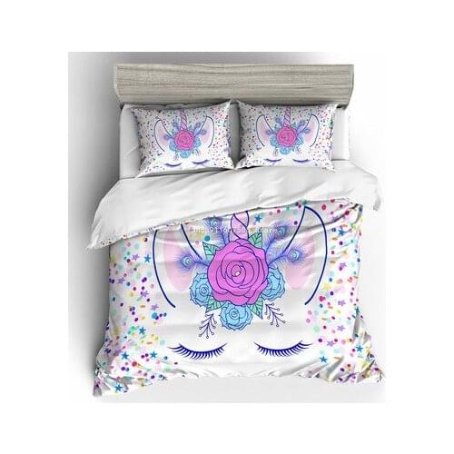 Hot Unicorn Bedding Set Cartoon Duvet Cover Cute Bedcllothes Colorful Printed Unicorn Comforter Bedding Sets For Kids Baby