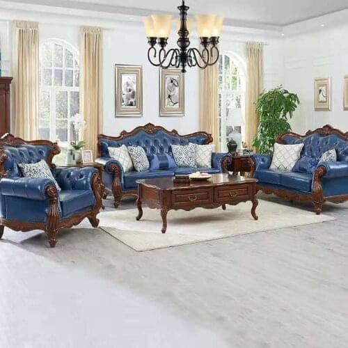 Solid wood furniture factory sofa solid wood leather sofa combination European luxury villa leather art sofa living room