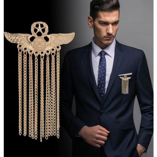New Metal Five-star Wing Brooch Medal Tassel Badge Pins and Brooches Luxury Mens Suit Shirt Collar Clothing Jewelry Accessories