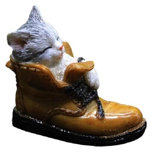 Mini Cat in A Boot Garden Resin Cute Figurine Ornament Fairy Garden Decor for Garden Home Decoration 4.8X4.3X3cm LBShipping
