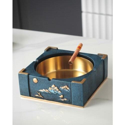 New Chinese Resin Ashtray with Lid Windproof Creative Personal Household Living Room Large Ashtray Simple Ornaments