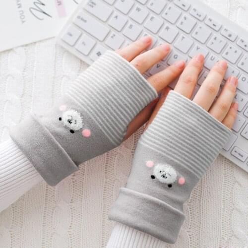 Teenager & Adult Half-finger Gloves Cute Winter Student Writing Children Lady Typing Woker Warm Gloves