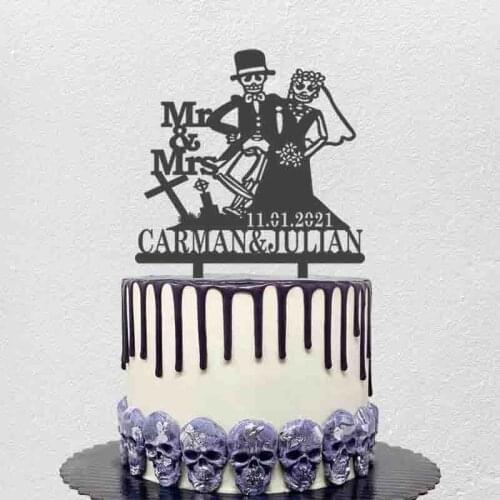 Personalized Halloween Wedding Topper Custom Mr Mrs Name Party Date Zombie Bride and Groom Funny Wedding Party Cake Topper