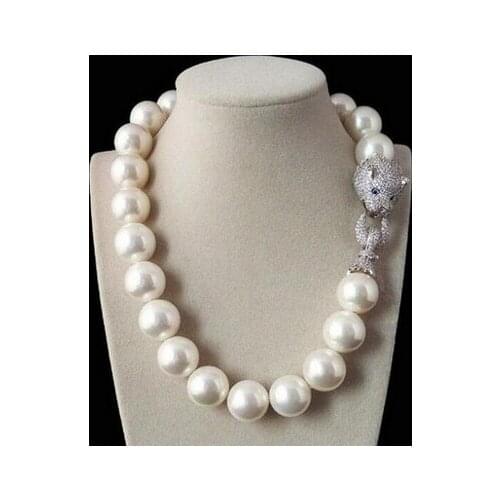 Genuine Selling Huge Shell Pearl Cubic Zerconia CZ Panther Head Necklace 18MM STUNNING 925 silver wedding Women Gift