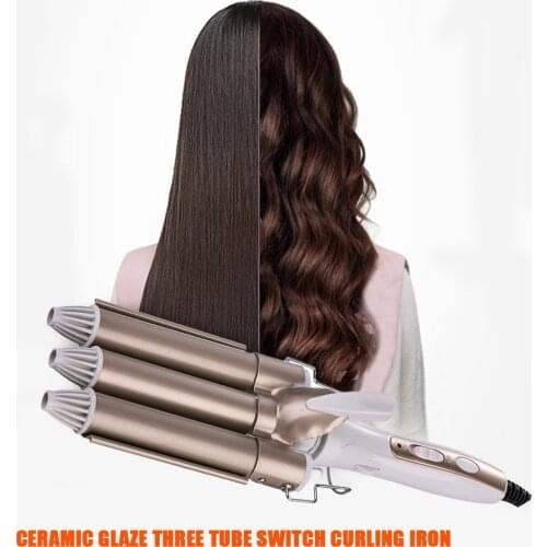22/20MM Wave Hair Curler Professional Ceramic Three Tube Curling Triple Barrel Crimper Water Ripple Rolls Electric Hair Styling