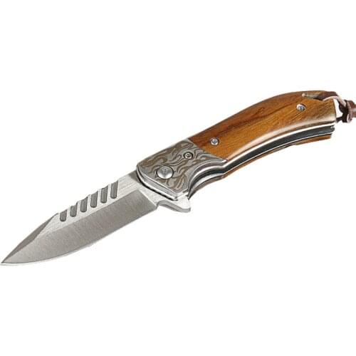 New Ball Bearing Flipper Folding Knife 440C Drop Point Satin Blade Wood Handle