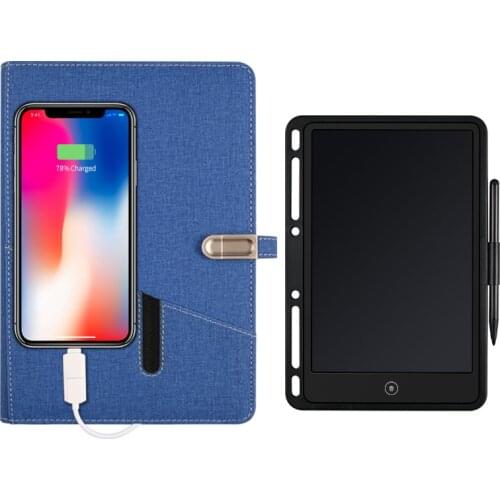 Custom Made Lettering Reusable Front Pocket Smart Book 16GB Flash Drive Wireless Charging Power Bank Notebook With Wrinting Pad