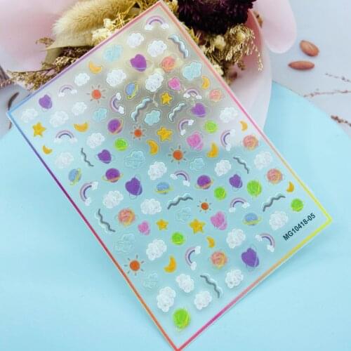Japanese Style Fashion New Technology Thin Transparent High Viscosity Nail Sticker Cherry Rainbow Cloud Dry Nail Decals Manicure