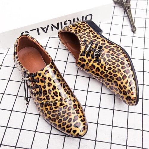 Spring and autumn mens PU leather personality fashion British pointed leopard wedding party shoes Italian elegant mens shoes C