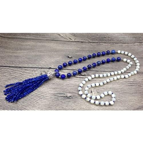 YA2487 Chakra Crystal Beads Tassel Stone Shell Pearl Knot Beads Handmade Necklaces 30inch long