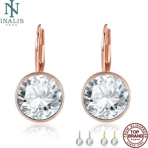 INALIS 3 Color Round Earrings For Women Shining Large Austria Crystal Classic Anniversary Party Gifts Fashion Jewelry Hot Sale