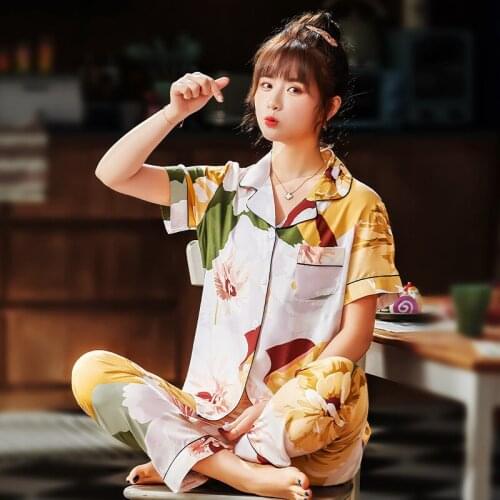 Female Pajamas Sets Cotton Nightwear Summer Short Sleeve Pyjamas Animal Cardigan Sleepwear Women Pijamas