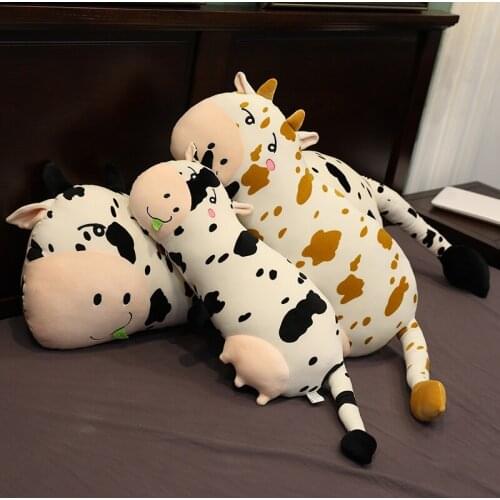 1pc 55/70CM Lovely Lying Milk Cow Plush Toys Cartoon Stuffed Animal Cattle Dolls Sleeping Pillow for Baby Girls Birthday Gifts