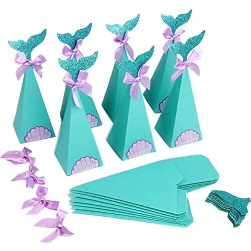10pcs Mermaid Gifts Boxes Kids Birthday Party Decorations Favors Tiffany Blue Mermaid Packaging Bags Candy Baby Shower Supplies