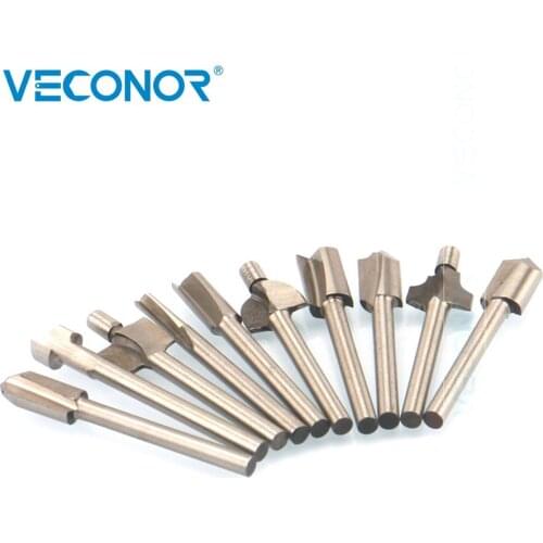 10PCS Rotary Sets Tool 1/8" 3mm Mini Shank HSS Titanium Router Bits