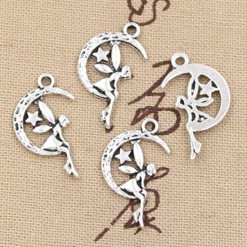 12pcs Charms fairy angel moon star 25*14mm Antique Making pendant fit,Vintage Tibetan Silver,DIY bracelet necklace