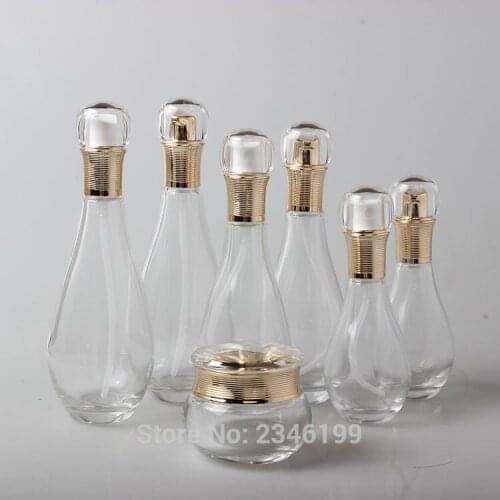 150ML 100ML 60ML 8pcs/lot Empty Glass Cosmetic Liquid Spray Bottle DIY Glass Lotion Pump Container, Cream Jar, Emulsion Bottle