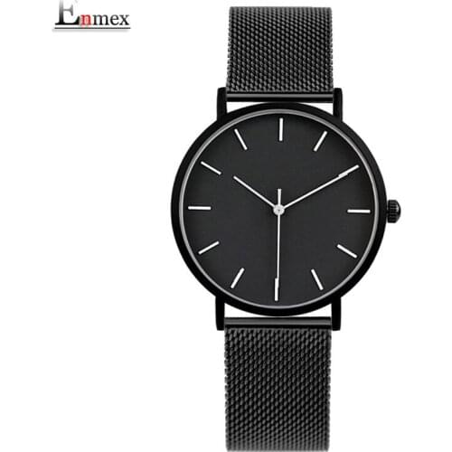 2017 Enmex cool style lady wristwatch Brief vogue simple stylish Black and white face stainless steel quartz clock fashion watch