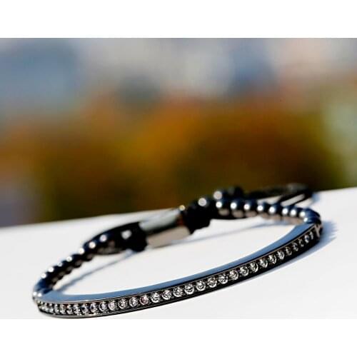 2019 Luxury Black Bracelet Men Black CZ Long Tubes&4MM Copper Beads Charm Bracelet For Women Jewelry