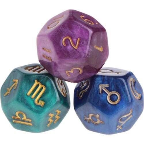 3Pcs 12-Sided Tarot Dice Resin Tweezers Astrology Tarot Constellation Divination Dice Family Friend Party Cards Game Dice