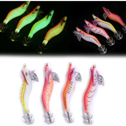 4Pcs Luminous Jigs Lure Fishing Shrimp Lure Bait Plastic 8cm Noctilucent Shrimp Bait Squid Shrimp Jig Lures Pesca Carp Fishing