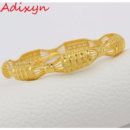 Adixyn Diameter 6.5CM&6.8CM Ethiopian Bangle for Women Gold Color Dubai Wedding African Bracelet Arab Jewelry Gifts N1813