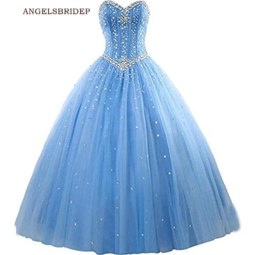 ANGELSBRIDEP Ball Gown Quinceanera Dresses Formal Sweetheart Sparkly Crystal Beaded Tulle Masquerad Birthday Party Gowns