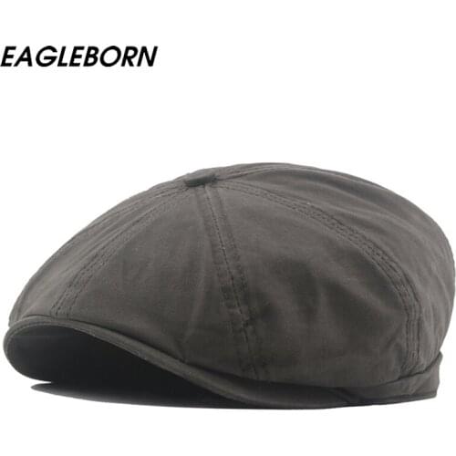 EAGLEBORN New Washed Cotton Octagonal Hat Men Painter Solid Color Cap British Style Beret Women 100% Cotton High Quality Beret