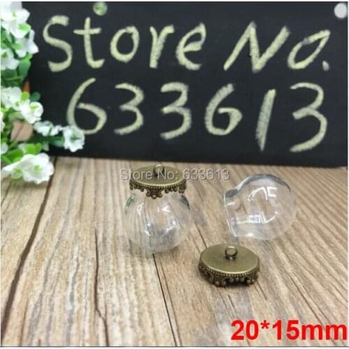 Free ship!!! 20sets/lot 20*15mm glass globe & bronze color crown base set glass globes set glass vial pendant glass cover orbs