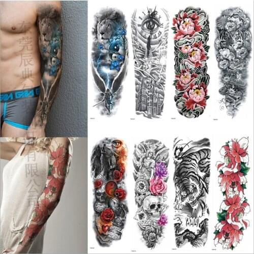 Large Arm Sleeve Tattoo Sketch Lion Tiger Waterproof Temporary Tatoo Sticker Wild Fierce Animal Men Women Bird Totem Tatto T0283