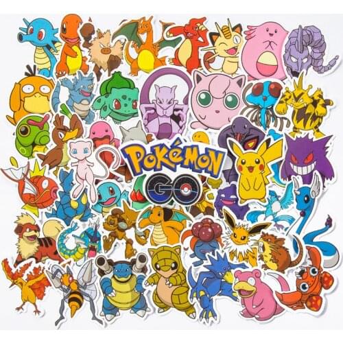 50pcs Happy Life Unique Pokemon Stickers Trolley Suitcase Luggage Guitar Laptop Waterproof Sticker Kids Gift Gadgets Toy for boy