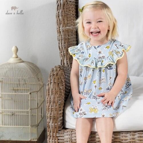 DB17439 dave bella summer baby girls cute floral print dress children fashion party dress kids infant lolita clothes