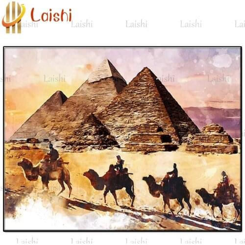 Egyptian pyramids landscape, camels, caravan full square round drill diamond painting diamond cross stitch home decoration