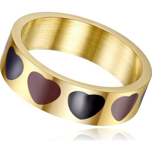 Exquisite Green Brown Heart Shaped Metal Ring Fashion Simple Gold Color Ring For Women Romantic Party Jewelry Gift