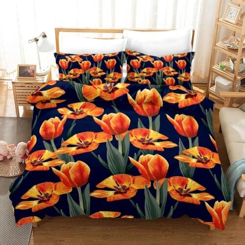 Tulip Comforter Bedding Set Nordic Flower Duvet Cover King Size Quilt Cover Modern Romantic Flowers Print Quilt Luxury Bed Set