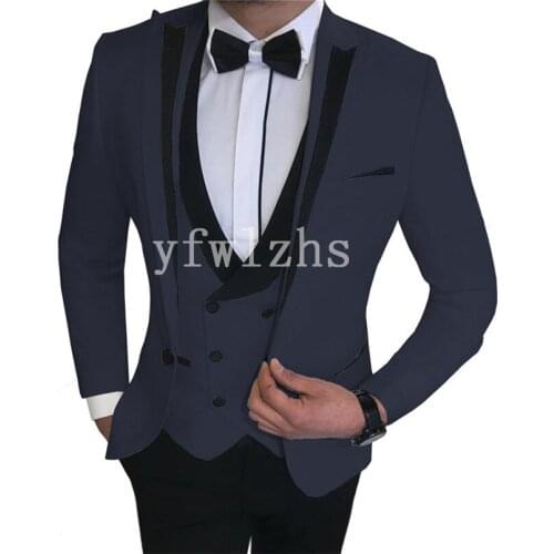 Handsome One Button Groomsmen Peak Lapel Groom Tuxedos Wedding Dress Men Suits Blazer Prom Dinner (Jacket+Pants+Tie+Vest) B131