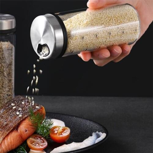 Creative High Borosilicate Glass Scale Seasoning Jar Salt Condiment Sealed Storage Bottle Pepper Spice Shaker With Rotary Lid