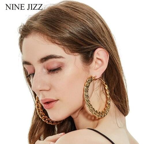 NINEJIZZ Exaggeration Circle Hoop Big Earrings CCB Cable Chain Gold Circle Metal Eearring for Women Party Jewelry Gift Wholesale