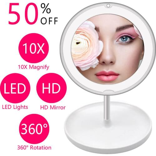 Best 10X Magnifying LED Light Makeup Mirror Lamp Magnifier Battery Portable Hand Vanity Glass Make Up Mini Cosmetic Suction Cup