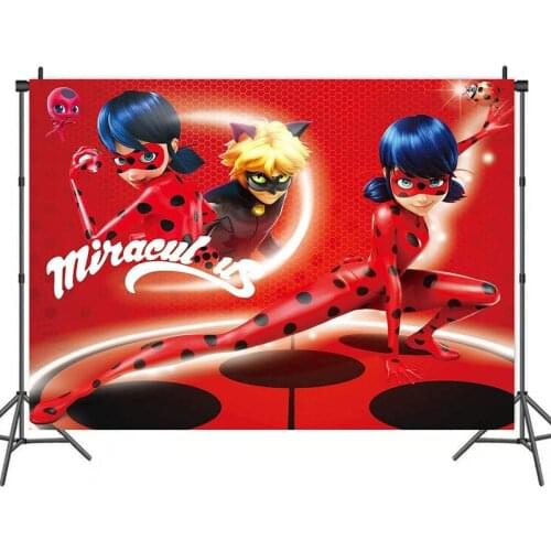 7x5ft Marinette Ladybug Cat Noir Children Party Birthday Background Cloth Home Decoration Banner Cartoon Anime Theme Layout