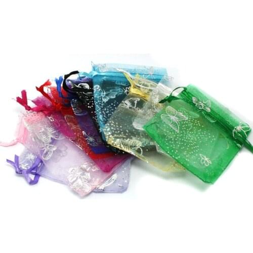 100pcs/bag Size 7*9cm Random Mixed Bronzing Drawable Organza Wedding Gift Bags&Pouches For DIY Jewelry packing Gift Bag